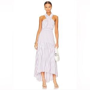 Veronica Beard Radley Striped Halter White Cotton Midi Dress Size 8